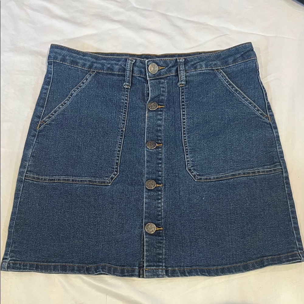 Denim Button-Front Skirt